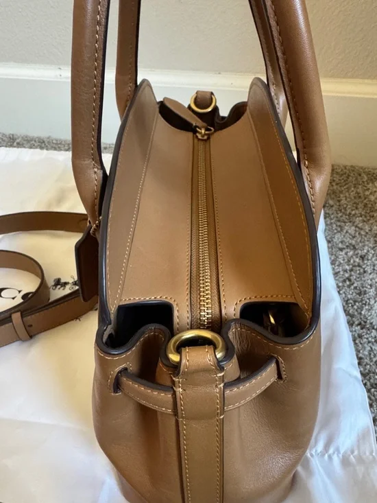 Coach Empire Carryall 28 Leather Tan Crossbody Satchel - Picture 3 of 6